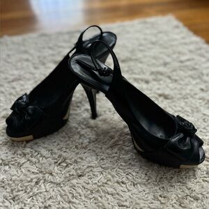 Stuart Weitzman Slingback Peep Toe Leather Stiletto Pumps Size 9.5M US